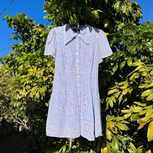 MAJORELLE blue floral lace trim button down mini dress